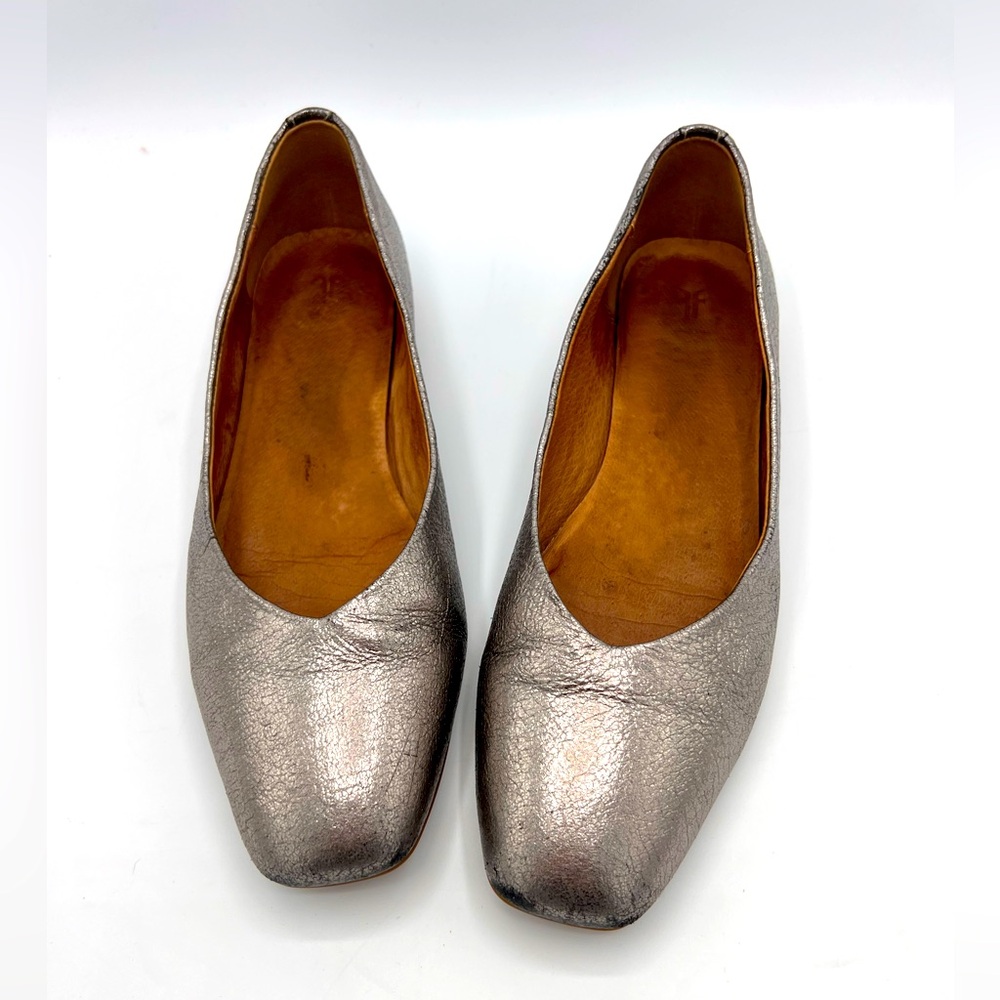 Frye Dana Metallic Silver Ballet Flat Women Sz 9 leather Slip On